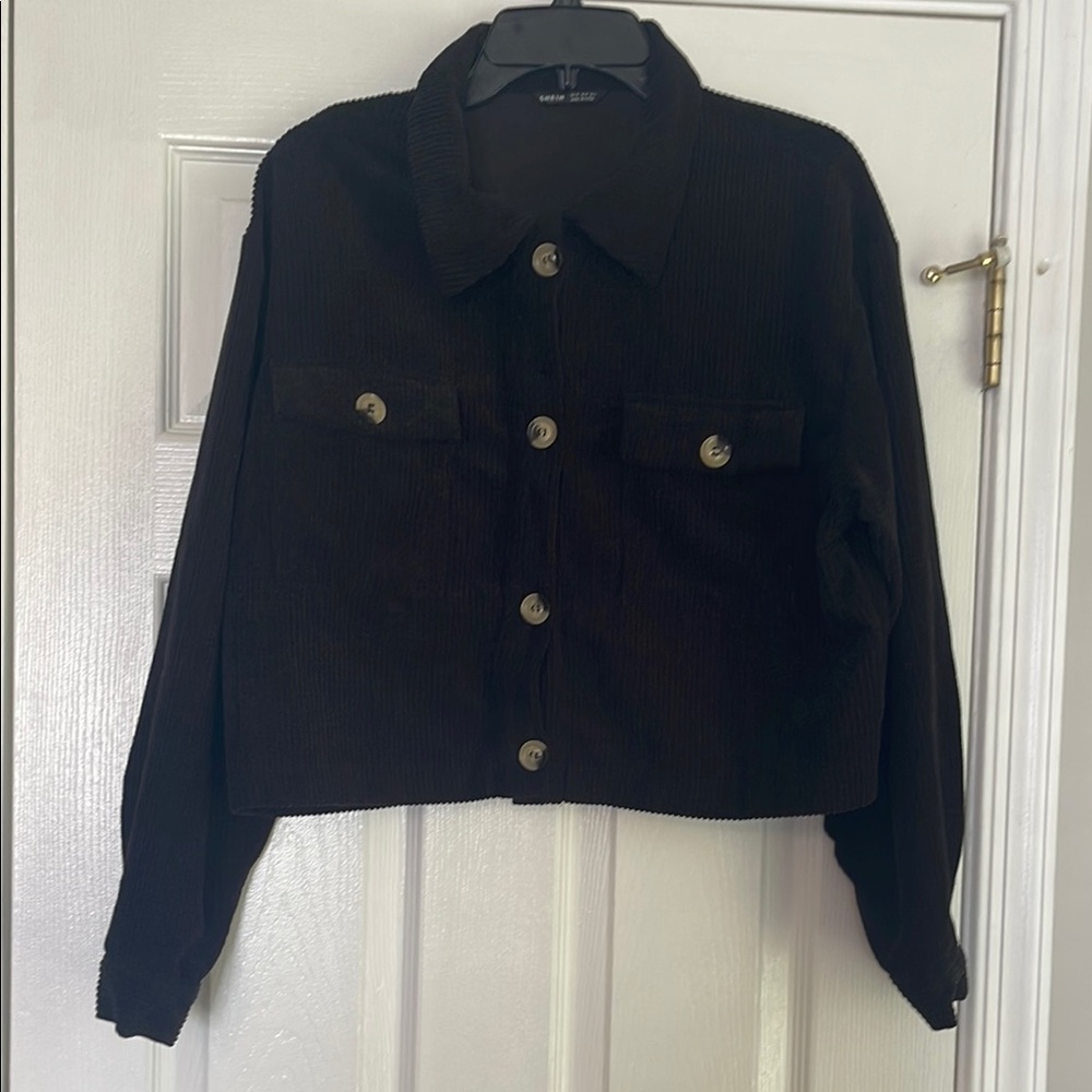 Black Corduroy Cropped Shacket